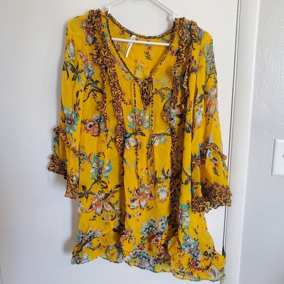 By Anthropologie Tops - Anthropologie Ruffle Yellow Mesh Blouse